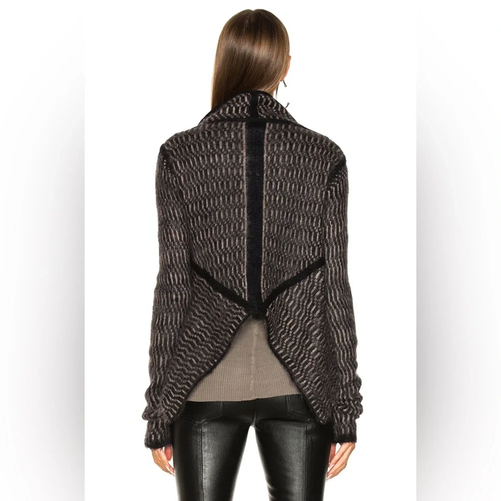 Rick Owens Glitter FW17 Mohair Merino Wool Draped Cardigan Black Beige- one size